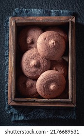 Sweet And Round Chocolate Shortbread Cookies Made Of Cocoa, Sugar, And Butter. Chocolate Shortbread Cookies.