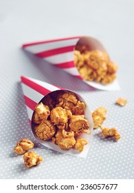 Sweet And Salted Caramel Popcorn With Striped Pattern Plate