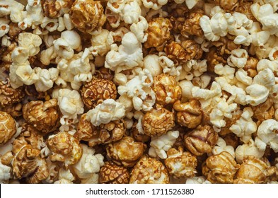 sweet and salty popcorn close-up, background and texture