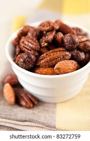 Sweet And Salty Spiced Nuts Served In Small Bowl