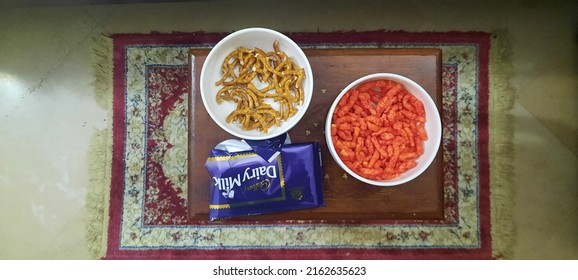 Sweet Salty And Spicy All In One Place. Dairymilk, Cheetos And Pretzel