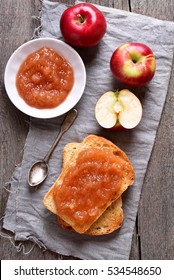 Sweet Sandwich, Apple Jam On Toast Bread, Top View