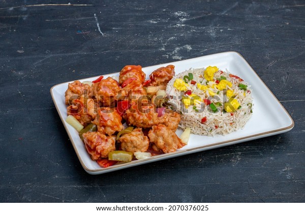 Sweet Sour Chicken Egg Fried Rice Stock Photo (Edit Now) 2070376025