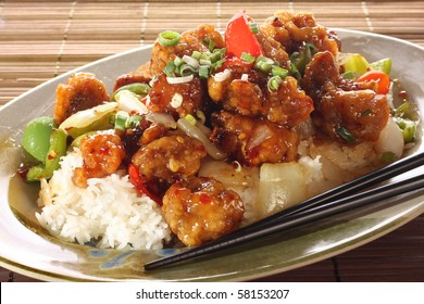 Sweet And Sour Pork And Rice. Part Of A Series Of Nine Asian Food Dishes.