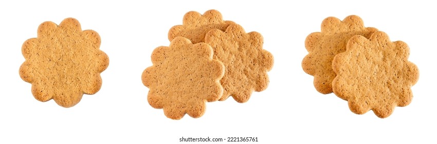 Sweet Swedish almond thins with ginger and cinnamon (Pepparkaka or Pepparkakor biscuits) set isolated on white background - Powered by Shutterstock