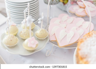 Sweet Table At Christening Or First Communion Party. 