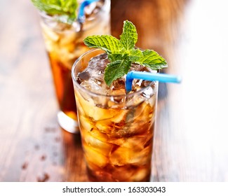 Sweet Tea With Ice And Blue Straw