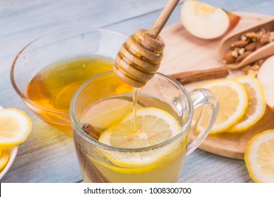 Sweet Tea With Lemon And Honey Close-up - A Healthy Drink