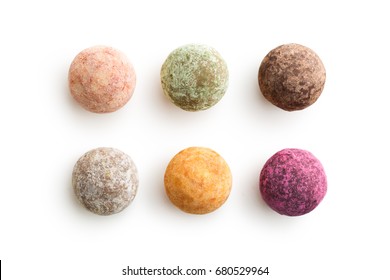 Sweet truffle balls isolated on white background.