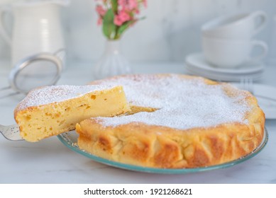 sweet vanilla ricotta cheesecake on a table