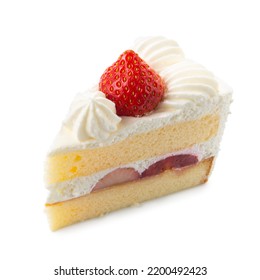 sweet white piece of cake with cream and strawberry for birthday isolated on white, Japanese style - Powered by Shutterstock