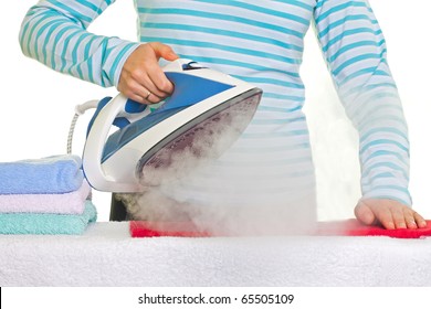 Sweet Young Lady Ironing Her Clothes