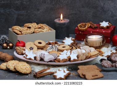 Sweets at Christmas time. Different varieties of Christmas sweets on a table.