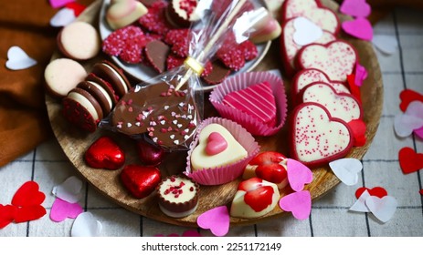 Sweets hearts chocolate and marzipan for valentine's day. Gifts for lovers. - Shutterstock ID 2251172149
