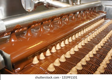 Sweets On A Chocolate Factory Conveyor