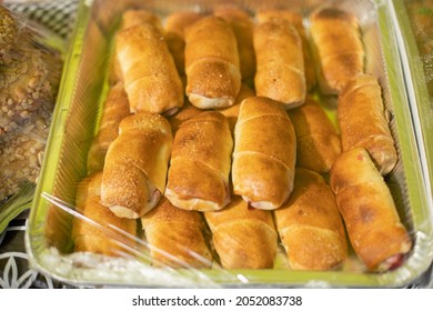 Sweets Packed In Film. Sale Of Delicious Food. Boxes Of Sugar Treats. Food Stall Outside.