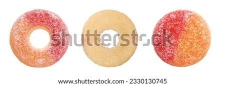 sweets peach ring gummy candies on the white background.