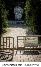 Swiety Krzyz, Poland - July 29, 2021: Entrance gate to the cemetery of Soviet prisoners of war, died in Nazi custody during II World War. 