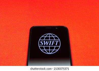 SWIFT Is Society For Worldwide Interbank Financial Telecommunication Network. Moscow, Russia - February 25, 2022.