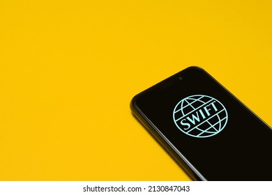 SWIFT Is Society For Worldwide Interbank Financial Telecommunication Network. Moscow, Russia - February 25, 2022.