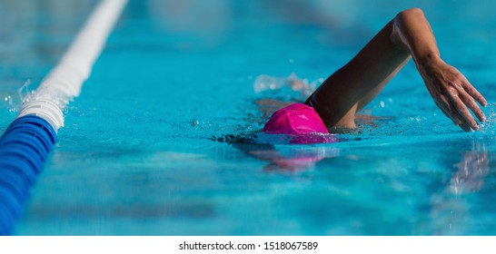 Swim Competition Swimmer Athlete Doing Crawl Stroke In Swimming Pool