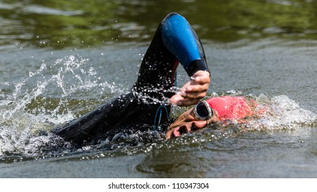 Swimmer In A Triathlon Competition