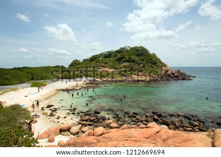 Swimming beach and bay on Pigeon Island National Park just off the shore of Nilaveli beach in Trincomalee Sri Lanka