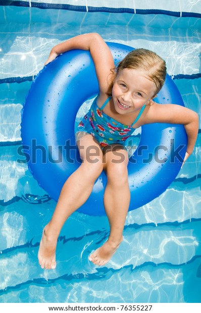 Swimming Little Girl Playing Swi