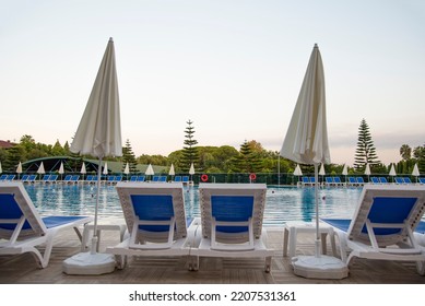 Swimming Pool During Pandemic. No People Out Of Season