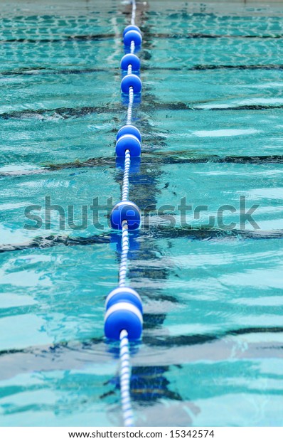 Swimming pool with lane divider with limited depth\
of field