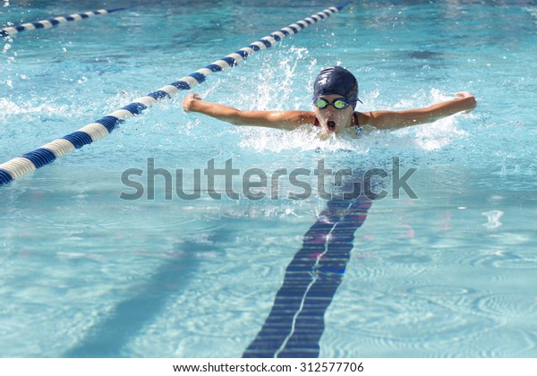 Swimming pool with lane\
lines