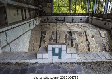 Swimming pool Lazurny in Pripyat abandoned city in Chernobyl Exclusion Zone, Ukraine