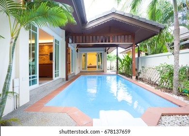 swimming pool in luxury . home, house , building , hotel , resort