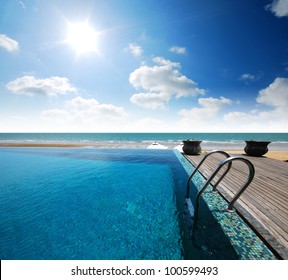 Swimming Pool Near The Beach At High Class Resort In Thailand For Relax Relaxation Beautiful Sea Sand Sun Blue Sky In Thailand