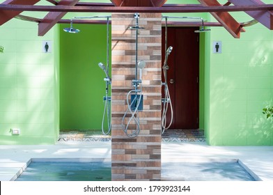 Swimming Pool Shower Outdoor, Public Shower Before Swim In Pool.