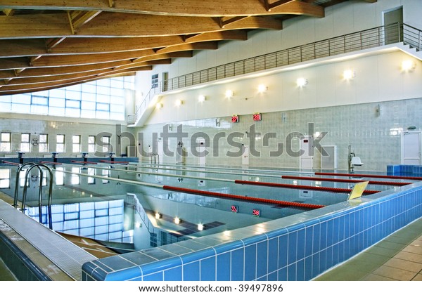 Swimming pool\
with spectator balcony interior\
photo