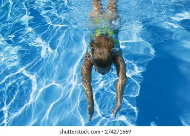 Swimming Pool, Woman Swimming Under Water