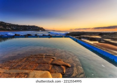 Swimming Recreational Rock Pool At Whale Beach Of SYdney Northern Beaches At Sunrise.