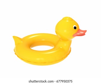 Swimming ring in shape of duck isolated on white. 3D rendering