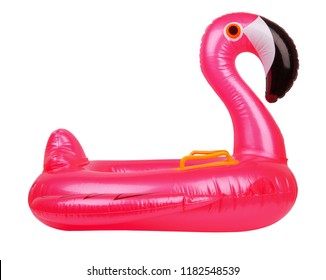 Swimming ring in shape of pink flamingo isolated on white