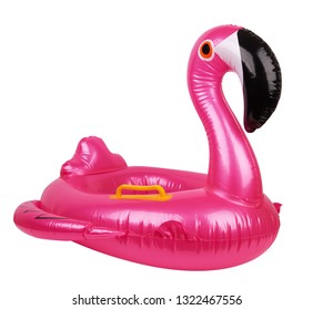 Schwimmring in Form von rosafarbenem Flamingo einzeln auf Weiß