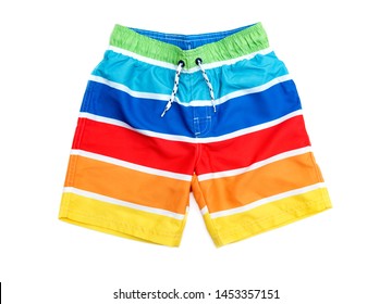 Swimming shorts for boy in stripes of different colors.