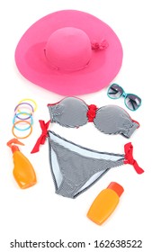 Swimsuit And Beach Items Isolated On White