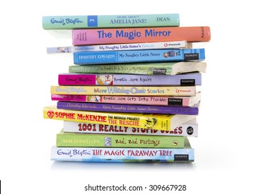 SWINDON, UK - AUGUST 25, 2015: Collection Of Childrens Books On A White Background