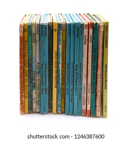 SWINDON, UK - DECEMBER 1, 2018: Collection Of Old Childrens Books On A White Background