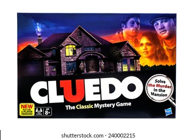 SWINDON, UK - DECEMBER 26, 2014: Cluedo Classic Murder Mystery Game For Three To Six Players, Devised By Anthony E. Pratt From Birmingham, England On A White Background