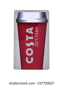 SWINDON, UK - DECEMBER 4, 2016: Costa Coffee Gift Card On A White Background