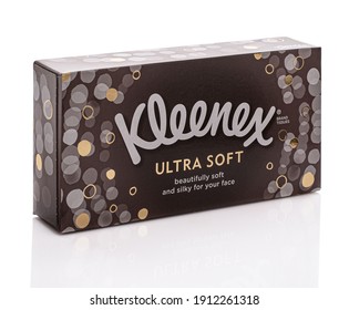 SWINDON, UK - FEBRUARY 8, 2021:  Packet Of  Kleenex Ultra Soft Tissues - Beautifully Soft And Silky For Your Face