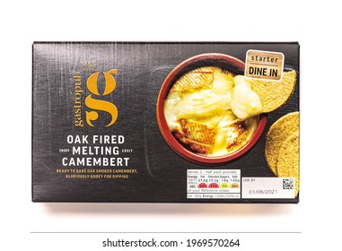 SWINDON, UK - MAY 7, 2021:Marks And Spencer Food Gastropub Oak Fired Melting Camembert On A White Background