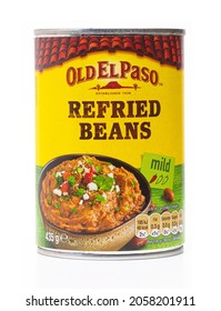 SWINDON, UK - OCTOBER 15, 2021: Can Of Old El Paso Refried Beans On A White Background